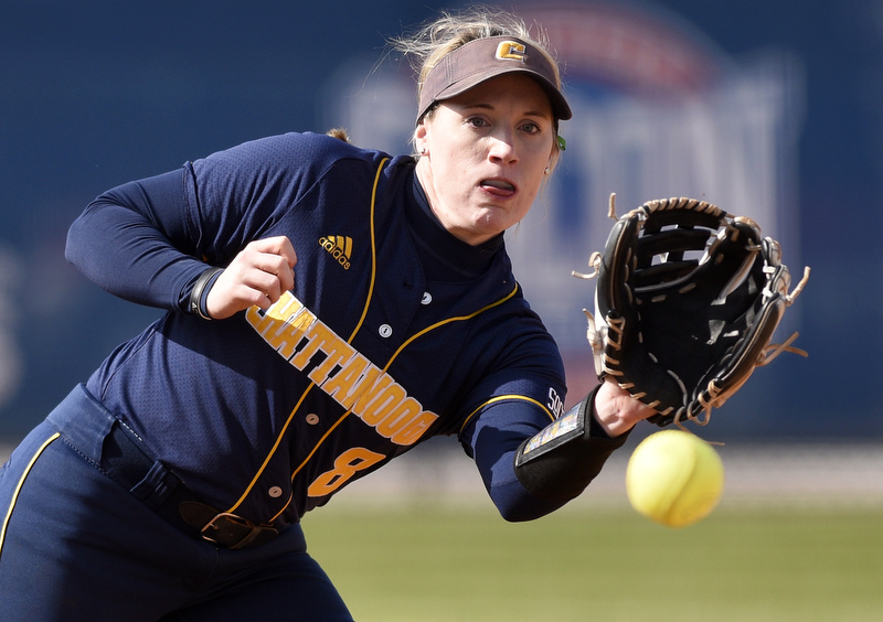 Staff file photo by Robin Rudd / UTC third baseman Katie Corum