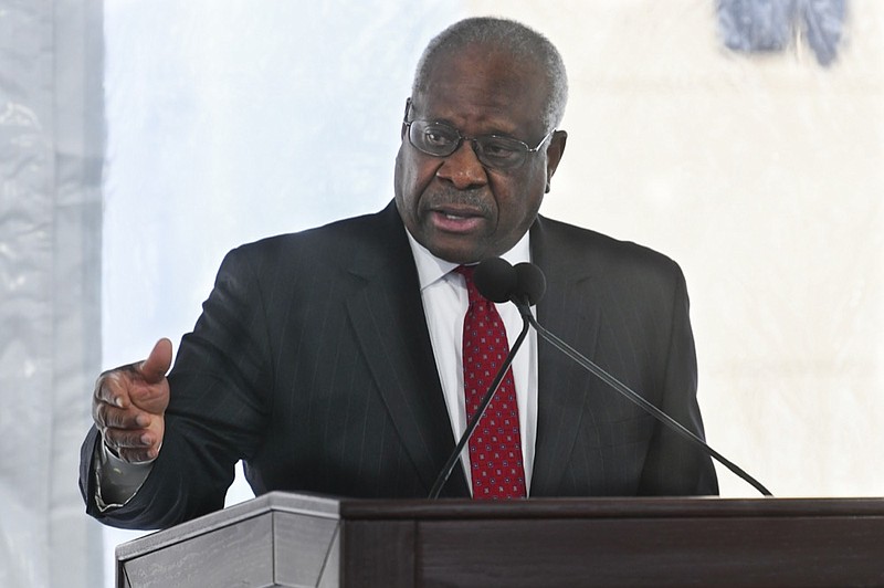 Supreme Court Justice Clarence Thomas delivers a keynote speech during a dedication of Georgia new Nathan Deal Judicial Center Tuesday, Feb. 11, 2020, in Atlanta. The center is named for a former governor and is the first state building in the history of Georgia that is devoted entirely to the judiciary. (AP Photo/John Amis)


