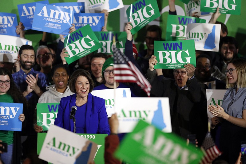 Robert F. Bukaty, AP Photo / Democratic presidential candidate Sen. Amy Klobuchar, D-Minnesota, speaks at her election night party Tuesday in Concord, New Hampshire.