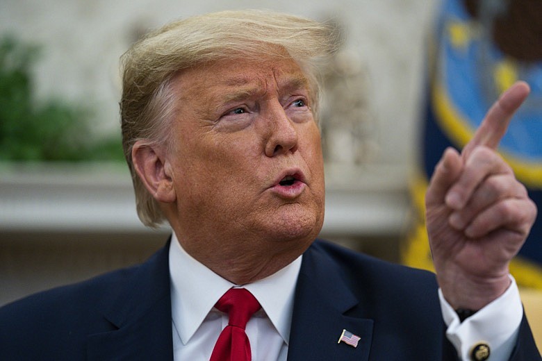 President Donald Trump speaks during a meeting with Ecuadorian President Lenin Moreno in the Oval Office of the White House, Wednesday, Feb. 12, 2020, in Washington. (AP Photo/Evan Vucci)