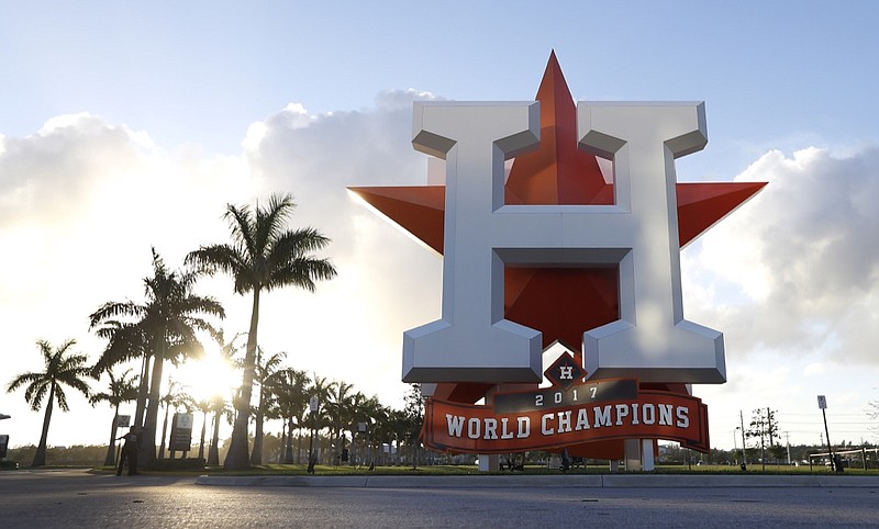 AP photo by Karen Warren / Several members of the Houston Astros offered apologies as they spoke about the team's sign-stealing scandal Thursday at the Fitteam Ballpark of The Palm Beaches, where they hold spring training in West Palm Beach, Fla.