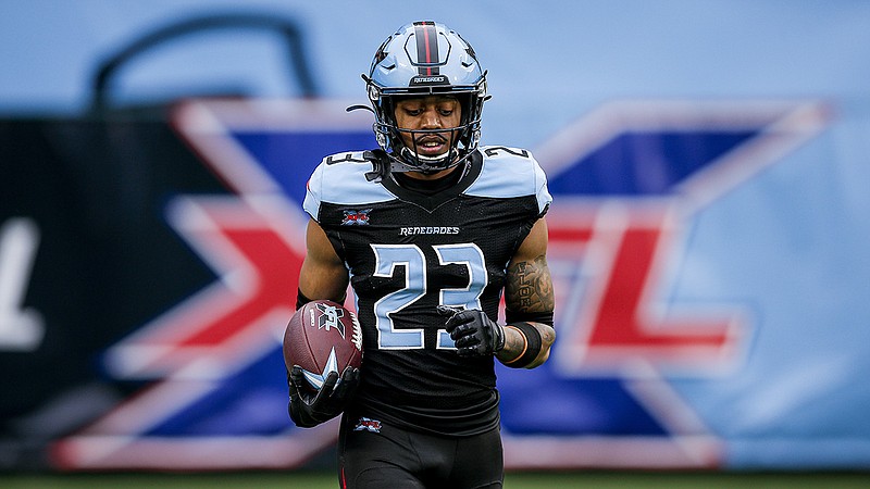 AP photo by Brandon Wade / Dallas Renegades cornerback Josh Thornton warms up for an XFL game against the St. Louis Battlehawks on Feb. 9 in Arlington, Texas.