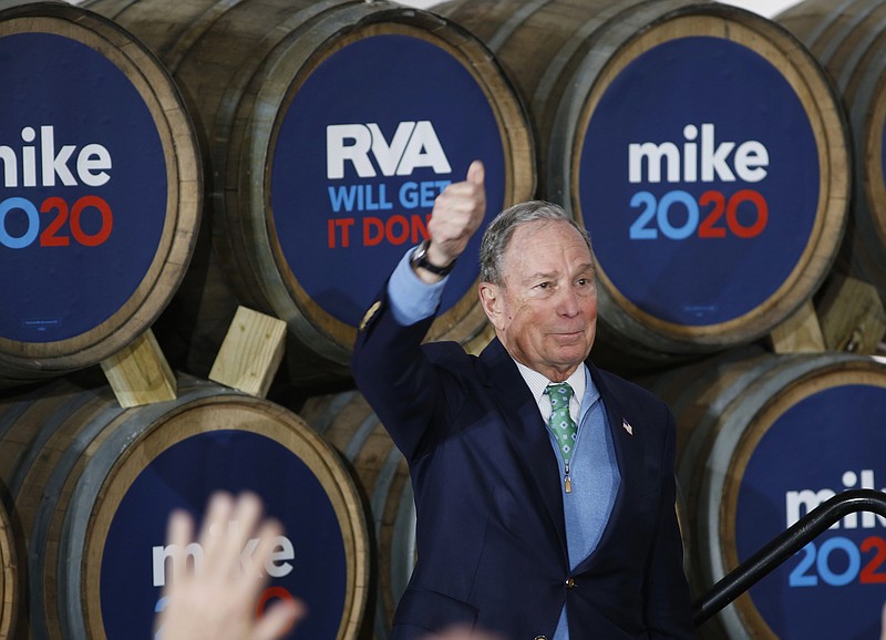 Photo by James H. Wallace of the Richmond Times-Dispatch via The Associated Press / Democratic Presidential candidate Mike Bloomberg spoke at Hardywood Park Craft Brewery, during an organizing event Saturday, February 15, 2020, in Richmond, Virginia.