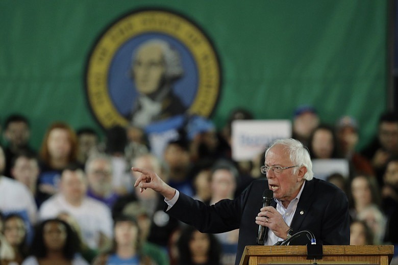 Democratic presidential candidate Sen. Bernie Sanders I-Vt., speaks at a campaign event in Tacoma, Wash., Monday, Feb. 17, 2020. (AP Photo/Ted S. Warren)