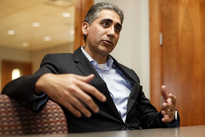 Staff photo by C.B. Schmelter / Dr. Manny Sethi meets informally with the editorial board at the Times Free Press on Wednesday, July 17, 2019 in Chattanooga, Tenn.