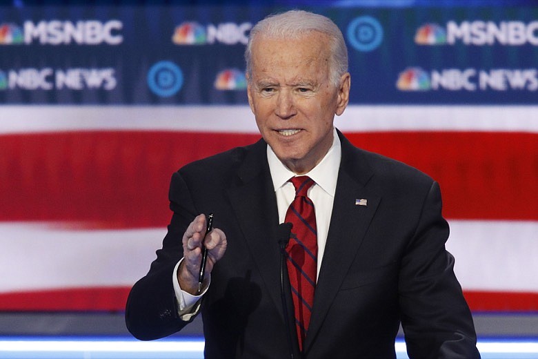 Democratic presidential candidate, former Vice President Joe Biden speaks during a Democratic presidential primary debate Wednesday, Feb. 19, 2020, in Las Vegas, hosted by NBC News and MSNBC. (AP Photo/John Locher)