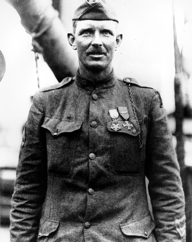 This is a 1919 photo of Sgt. Alvin York of the U.S. Army in an unknown location. York received the Medal of Honor for killing 25 Germans, capturing 132 prisoners and putting 35 machine gun nests out of commission. York entered the Army as a Conscientious Objector. Nineteen rusted Colt 45 cartridges buried in northeastern France may mark the spot where Sgt. Alvin York became America's most celebrated soldier of World War I, a research team said Thursday. (AP Photo/Department of U.S. Army)