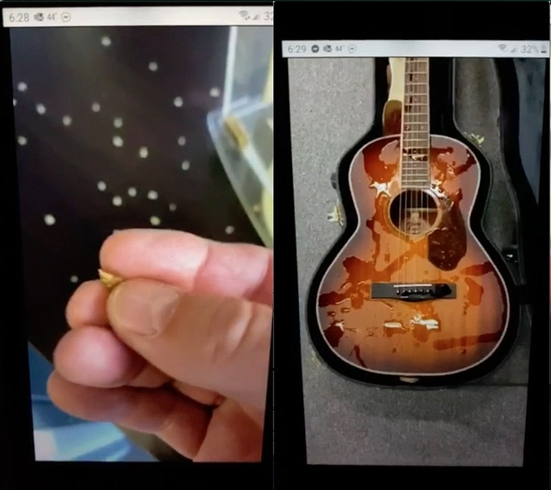 Screenshot of Facebook video / This screenshot of a video posted by Brodie Allred in early February. In the video, Allred allegedly finds gold chunks and oil on his guitar at Soaring Eagle Ministry and Teaching Center in Cleveland. Allred later deleted the video.