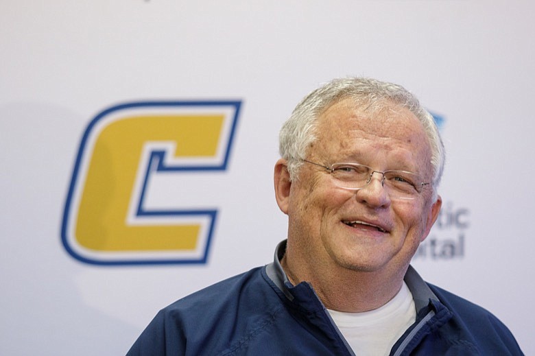 UTC women's basketball coach Jim Foster speaks during a news conference in the Hall of Fame room in McKenzie Arena following the announcement of his retirement on Tuesday, May 8, 2018, in Chattanooga, Tenn. Coach Foster ends his 40-year career, 5 of which were spent at UTC, with 903 wins, the seventh most all-time in NCAA Division I women's basketball history. / Staff file photo