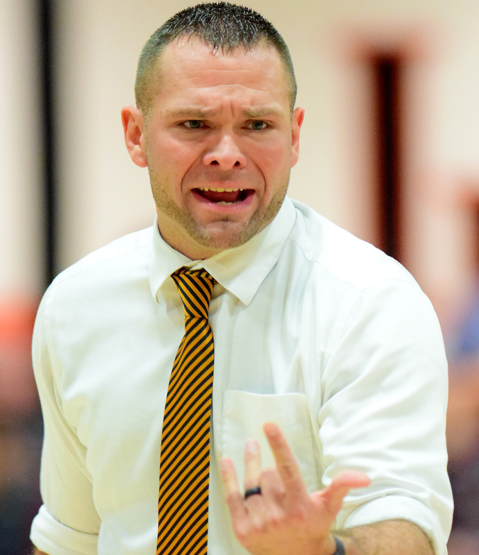 Staff Photo by Robin Rudd / LaFayette head coach Hank Peppers directs the Ramblers. The LaFayette Ramblers hosted the Cross Creek Razorbacks in the quarterfinals of the GHSA boys state basketball tournament on February 25, 2020.