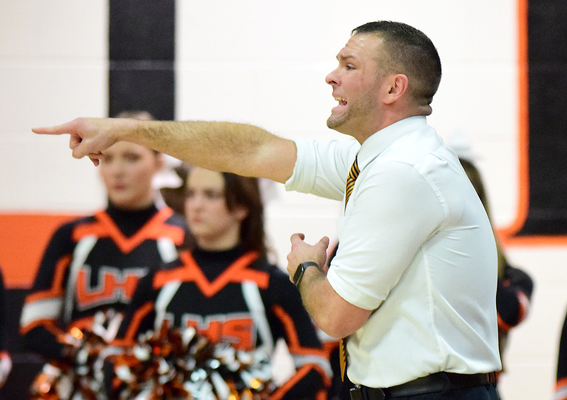 Staff Photo by Robin Rudd / LaFayette head coach Hank Peppers directs the Ramblers. The LaFayette Ramblers hosted the Cross Creek Razorbacks in the quarterfinals of the GHSA boys state basketball tournament on February 25, 2020.