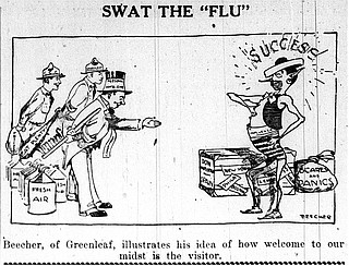 A cartoon about the Spanish flu of 1918 is published in a newspaper produced by The Daily Times from October of 1918. The newspaper section was pulled from micro film stored at the Chattanooga Public Library in Chattanooga, Tenn.
