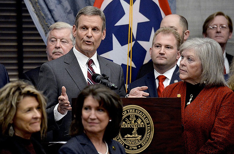Gov. Bill Lee, announces plans to introduce legislation that would make Tennessee the latest state to allow residents to carry guns without obtaining a permit during a press conference on Thursday, Feb. 27, 2020 in Nashville, Tenn. (Photo by Mark Zaleski/For The Tennessean)