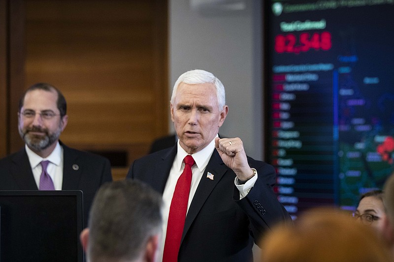 Photo by Al Drago of The New York Times / Vice President Mike Pence speaks during a briefing on the coronavirus in the secretary's operations center at the Department of Health and Human Services in Washington on Feb. 27, 2020.