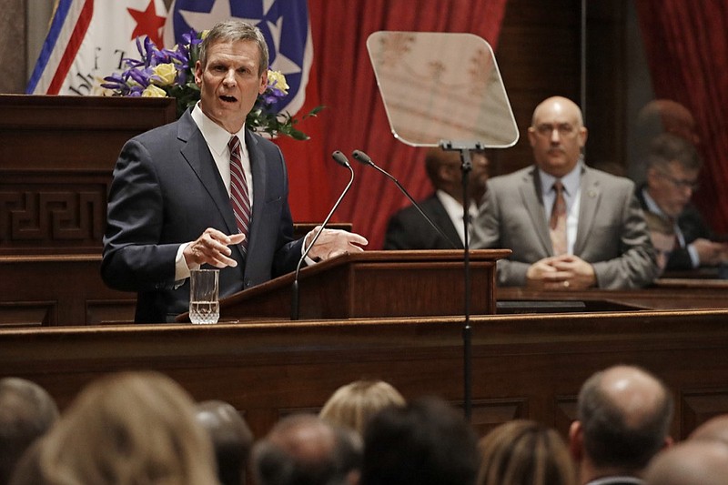 Tennessee Gov. Bill Lee delivers his State of the State Address, Monday, Feb. 3, 2020, in Nashville, Tenn. (AP Photo/Mark Humphrey)