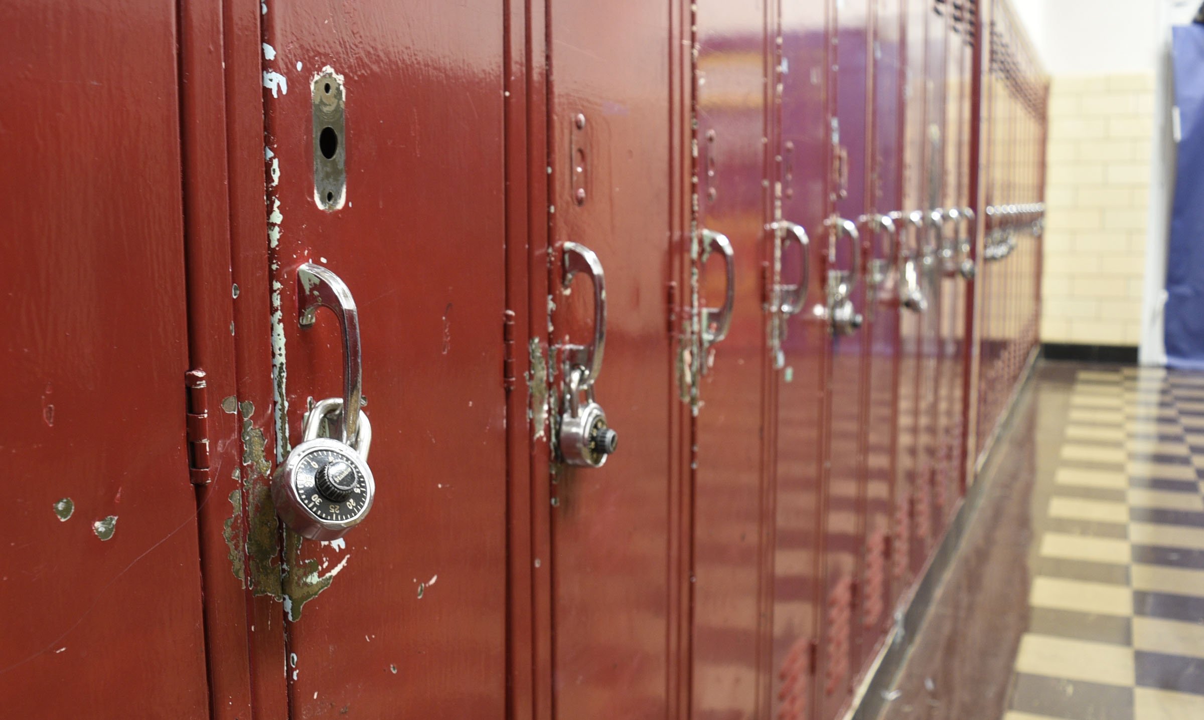 Staff Photo by Robin Rudd/ Lockers show wear in a hallway at Tyner Academy. Tyner Academy Principal Gerald Harris gave the Times Free Press a tour of the school's facilities on December 6, 2019.