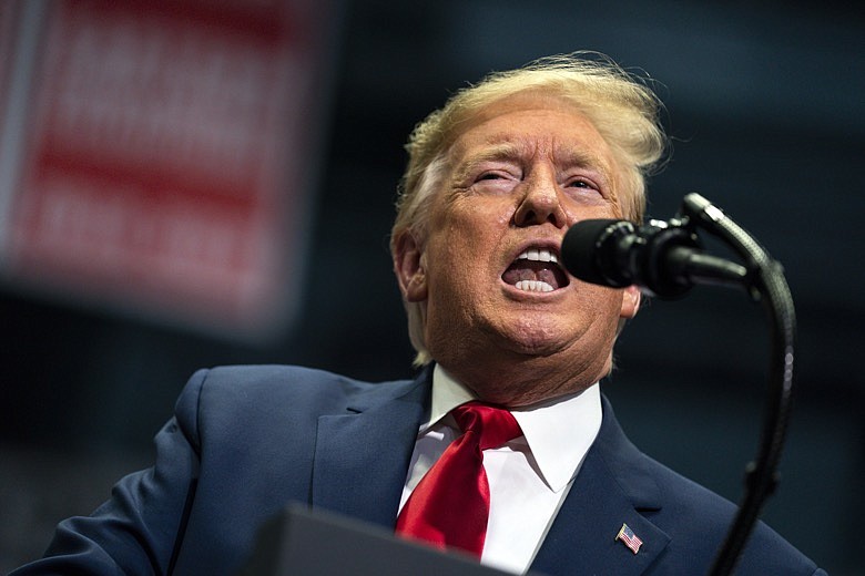 President Donald Trump speaks during a campaign rally at Bojangles Coliseum, Monday, March 2, 2020, in Charlotte, N.C. (AP Photo/Evan Vucci)