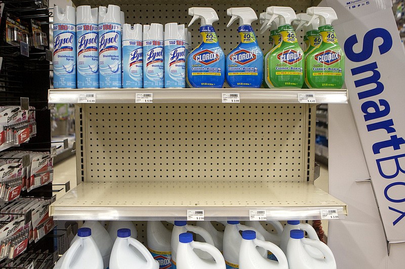 Staff photo by C.B. Schmelter / Cleaning supplies are seen for sale at Elder's Ace Hardware on Dayton Boulevard on Wednesday, March 4, 2020 in Chattanooga, Tenn.