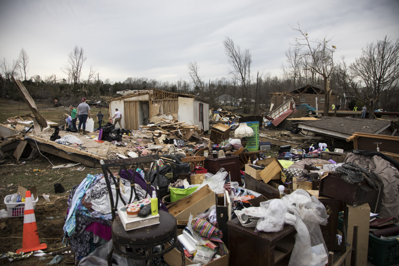 Staff photo by Troy Stolt / The front yard of Debra Maxwell's house, in Cookeville, Tenn. after a tornado destroyed it early Tuesday morning, on Wednesday, March 4, 2020. A tornado destroyed 140 buildings in Putnam County early Tuesday, killing at least 18 people, and leaving many without homes.