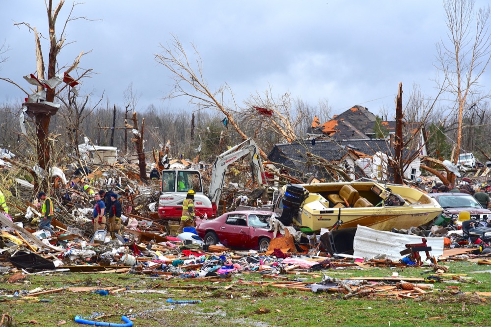 Emergency rescue personnel search for the missing in Cookville, Tenn., where several homes exploded from their foundations during the powerful storm Tuesday, March 3, 2020. (Jack McNeely/The Herald-Citizen via AP)