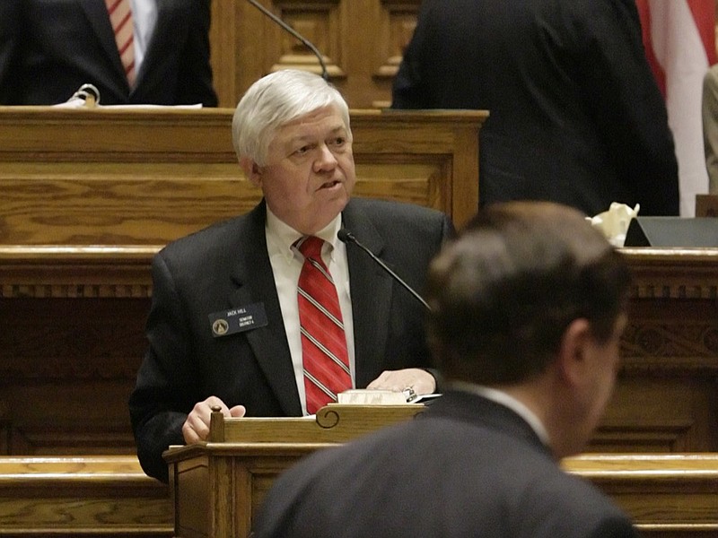 FILE - In this April 3, 2009, file photo, Georgia Sen. Jack Hill, R-Reidsville, addresses fellow legislators about the state budget bill from the lower podium in the senate chamber during the last day of the legislative session in Atlanta. (AP Photo/John Amis, File)


