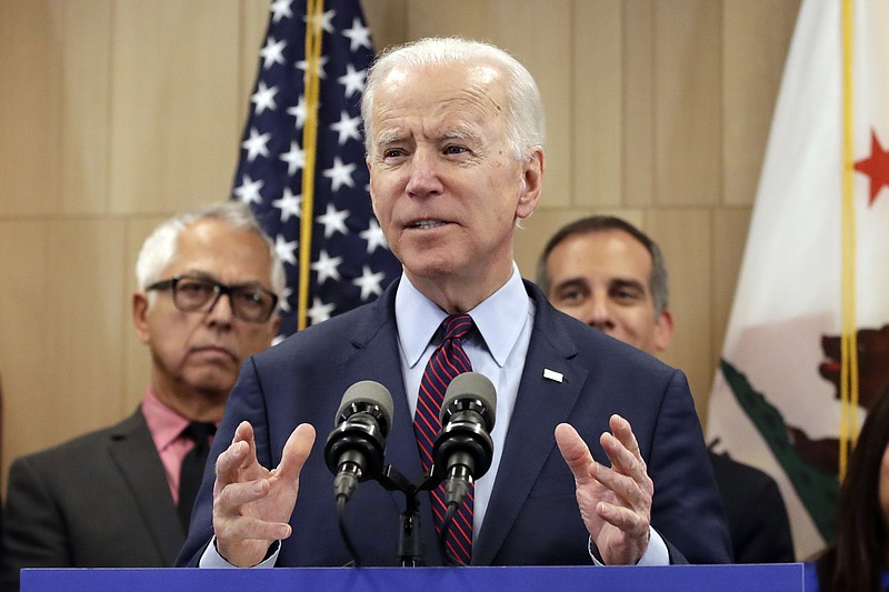 Photo by Marcio Jose Sanchez of The Associated Press / Democratic presidential candidate former Vice President Joe Biden speaks Wednesday, March 4, 2020, in Los Angeles.
