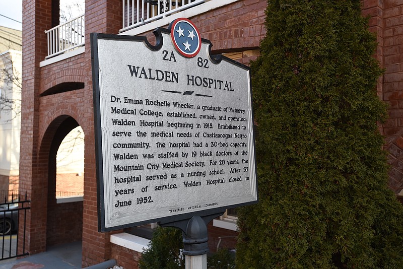 This Tennessee Historical Commission marker at the corner of East Eighth and Douglas streets notes the location of Walden Hospital, founded by Dr. Emma Wheeler in 1915. / Staff file photo