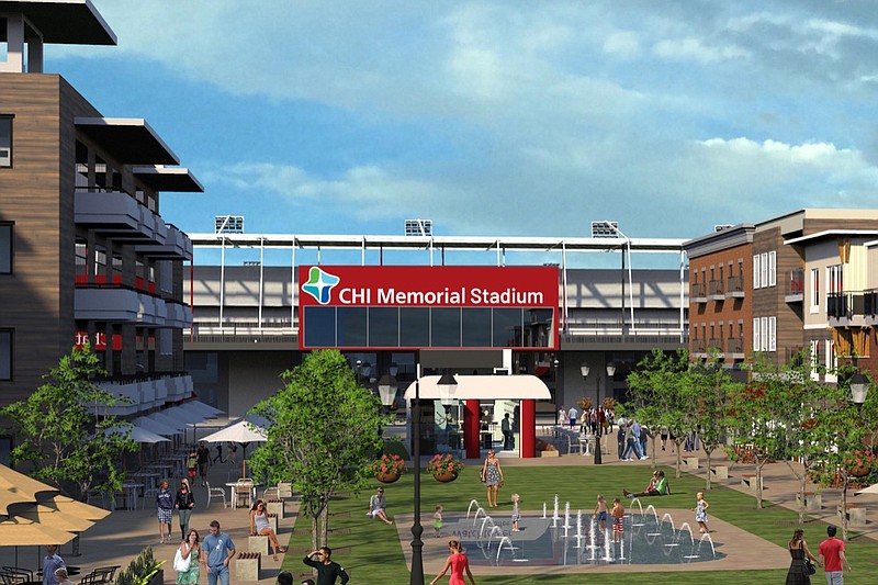 This photo of a rendering shows the sign design at CHI Memorial Stadium. CHI Memorial has secured the naming rights for the Chattanooga Red Wolves Soccer Club's new stadium in East Ridge. / photo contributed by CHI Memorial 