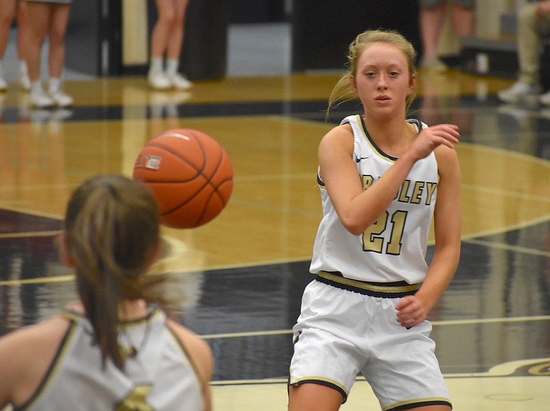 Staff photo by Patrick MacCoon / Bradley Central senior Cambree Mayo passes the ball during Saturday's Class AAA state sectional win over visiting Tullahoma.