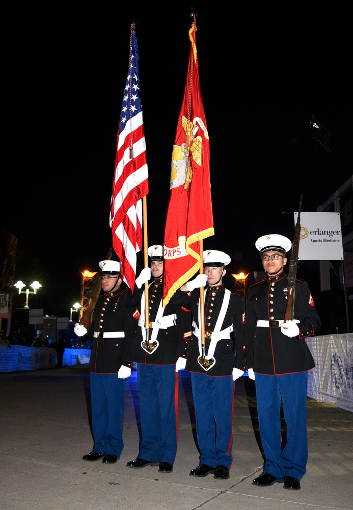Staff Photo by Robin Rudd / A color guard from the Marine Crops' 14th Regiment presented the colors. The 5th Erlanger Chattanooga Marathon was run on March 8, 2020.