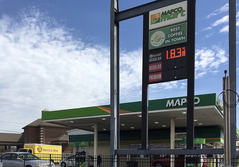 Photo by Dave Flessner / Regular gas prices dropped today to as low as $1.83 a gallon for reward customers at the Mapco station in Ooltewah and $1.84 per gallon at the nearby Circle K station.