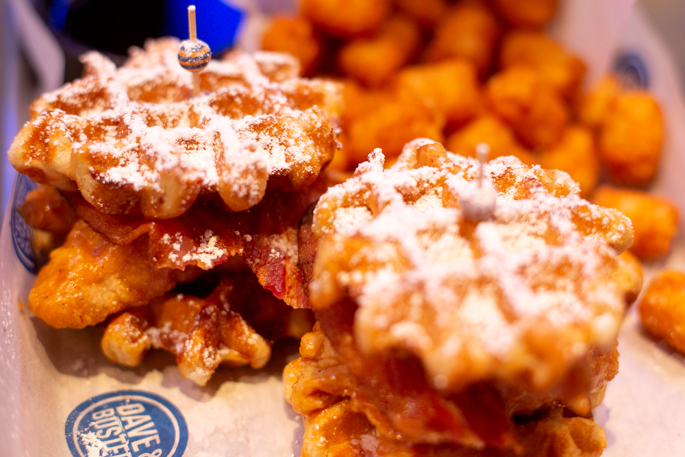 Staff photo by C.B. Schmelter / Chicken & Waffle Sliders are seen on display at the new Dave & Buster's at Hamilton Place on Thursday, March 12, 2020 in Chattanooga, Tenn.