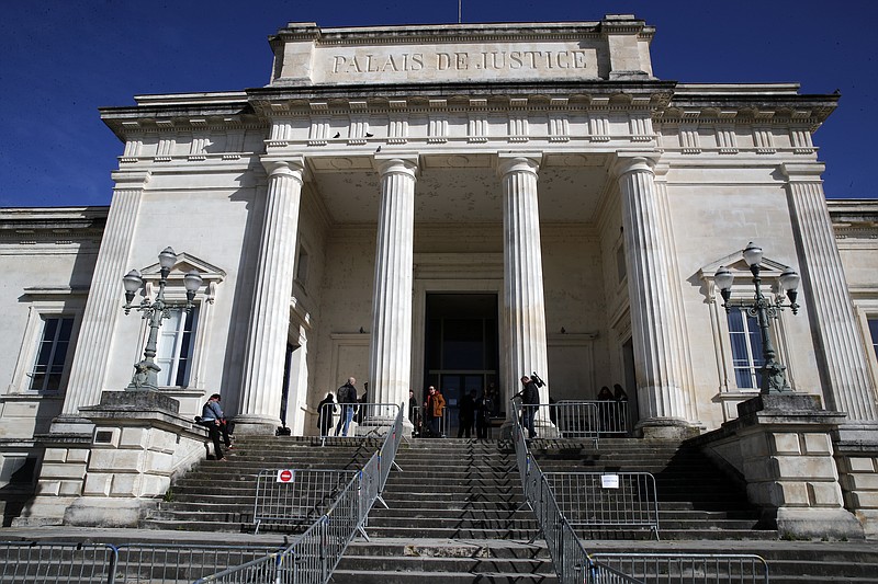 Exterior view of the Courthouse on the opening day of the trial "behind closed doors" of retired French surgeon Joel Le Scouarnec in Saintes, western France, Friday, March 13, 2020. A retired French surgeon accused of raping or sexually abusing more than 300 girls – often on the operating table - goes on trial, in a case that took decades to come to light and may be France's worst single sexual abuse case to date. (AP Photo/Francois Mori)