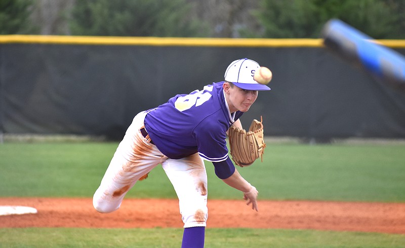 Staff photo by Patrick MacCoon / Sequatchie County senior Austin Mitchell delivers a pitch in Saturday's season opener against Whitwell in Dunlap. The Indians have set high goals for a season they hope will not be suspended or canceled.