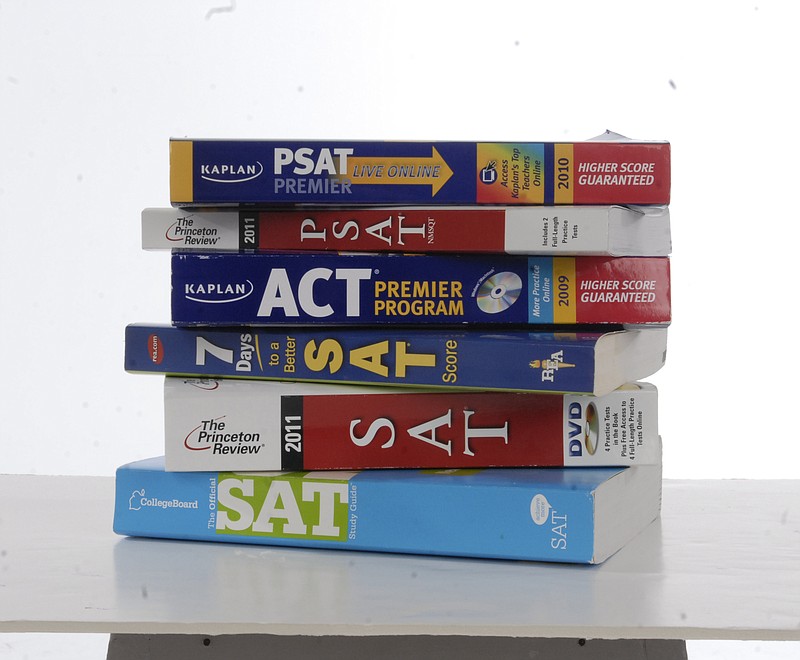 SAT, ACT, and PSAT books used by students to prepare for their standardized testing. / Staff file photo