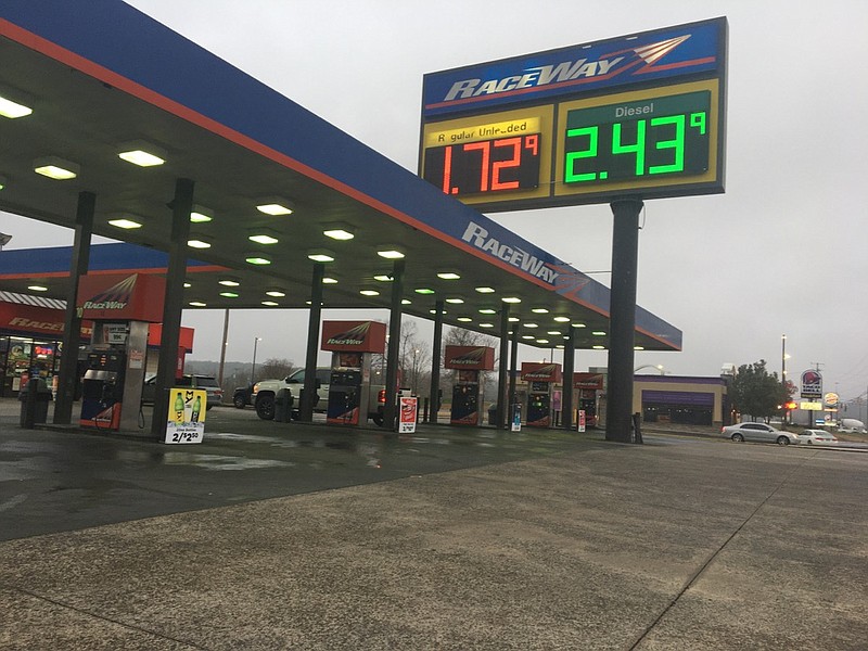 Photo by Dave Flessner / Gas prices have dropped by an average of more than 10 cents a gallon in Chattanooga in the past week. The Racetrac station on Lee Highway in Ooltewah is among the lowest priced stations, selling regular gas today at $1.72 a gallon.
