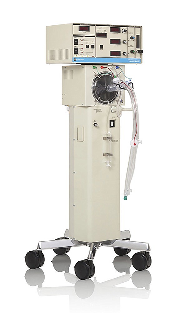 This undated photo provided by Vyaire Medical, Inc. shows a 3100A ventilator. U.S. hospitals bracing for a possible onslaught of coronavirus patients with pneumonia and other breathing difficulties could face a critical shortage of mechanical ventilators and health care workers to operate them. (Ken Hansen/Vyaire Medical, Inc. via AP)

