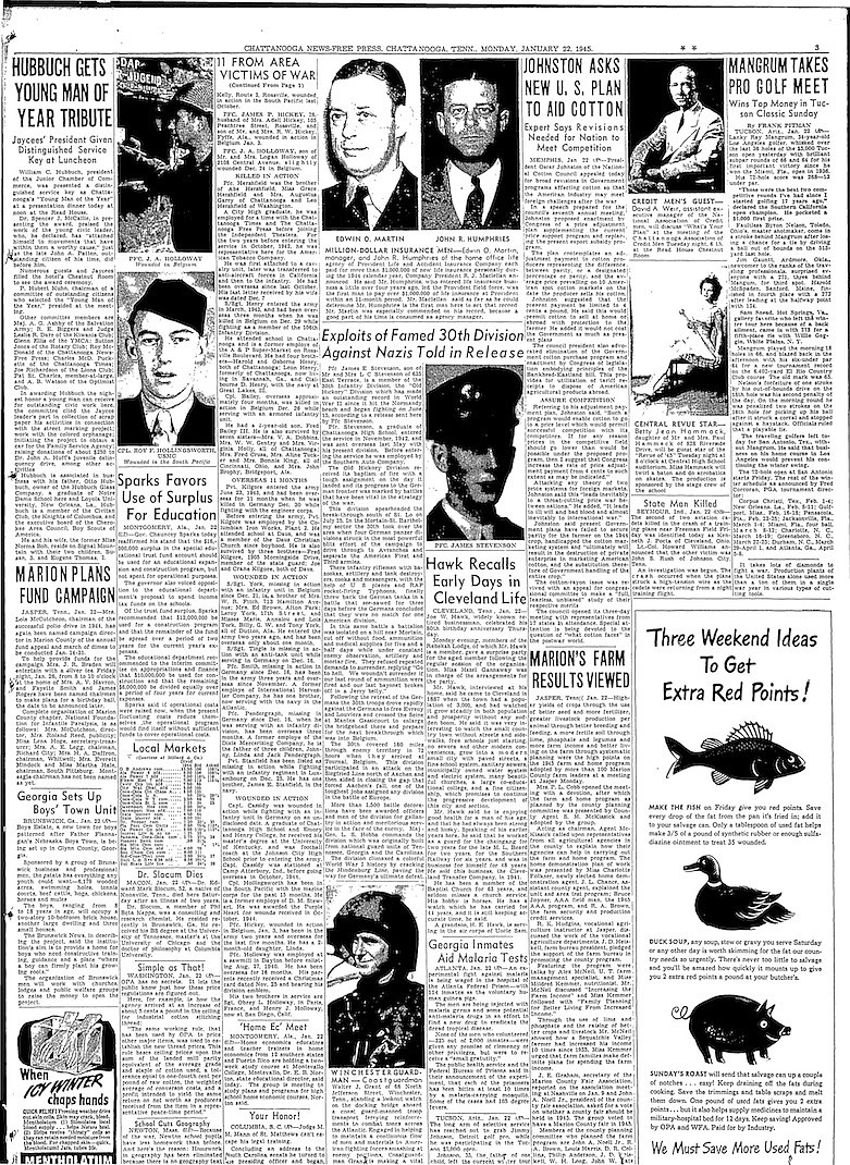 The Chattanooga News-Free Press Jan. 22, 1945, edition, page 3. / From Chattanooga Times Free Press archives