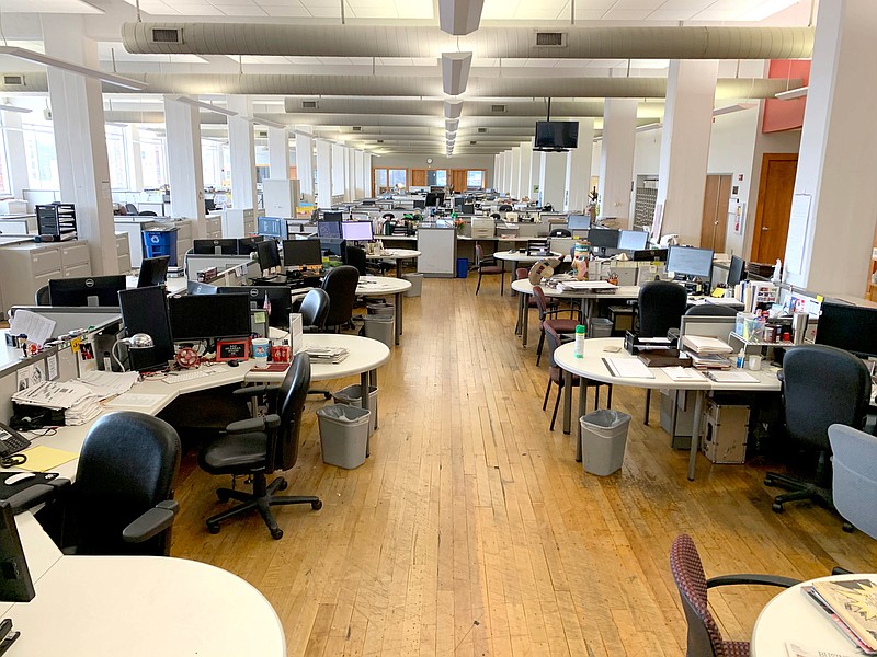 Staff Photo by Alison Gerber / The newsroom of the Times Free Press is empty, Wednesday morning, as most of the staff has been asked to work from home during the Coronavirus outbreak. 