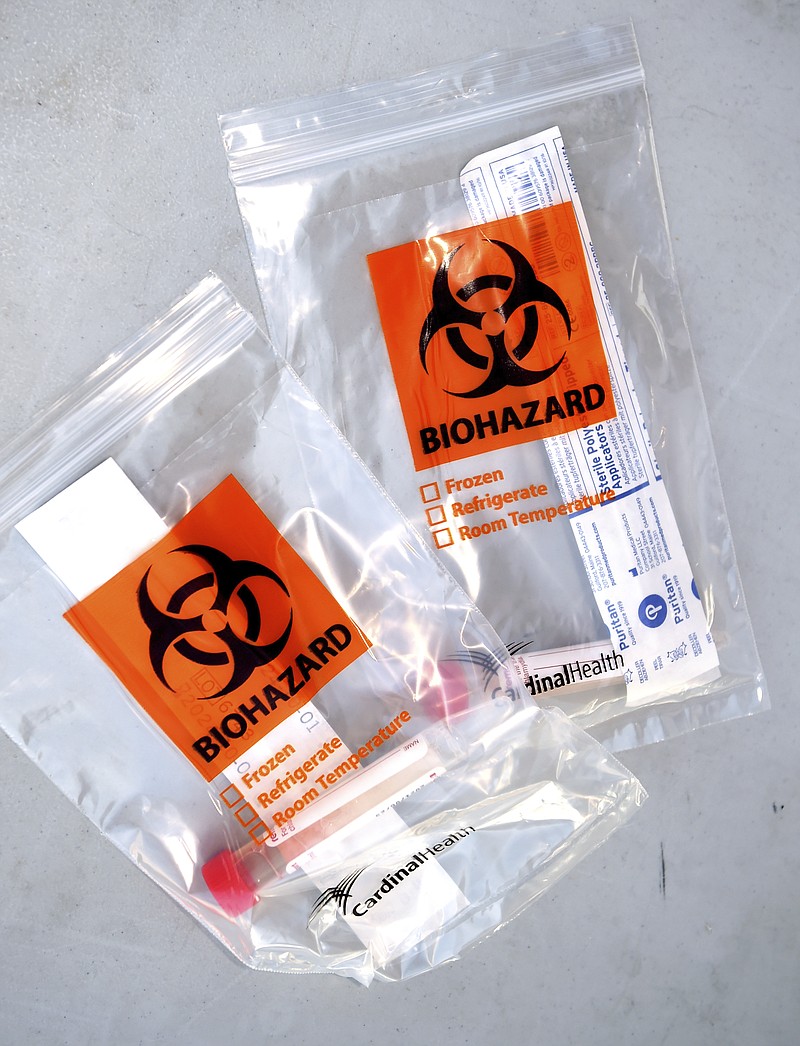 Coronavirus test kits at the drive up test facility in Augusta, Ga., Wednesday, March 18, 2020. (Michael Holahan/The Augusta Chronicle via AP)


