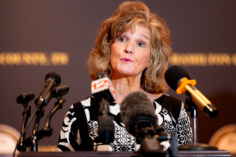 Staff photo by C.B. Schmelter / Chattanooga-Hamilton County Health Department Administrator of Health Services Becky Barnes speaks during a press conference in the Golley Auditorium at the Chattanooga-Hamilton County Health Department on Friday, March 20, 2020 in Chattanooga, Tenn.