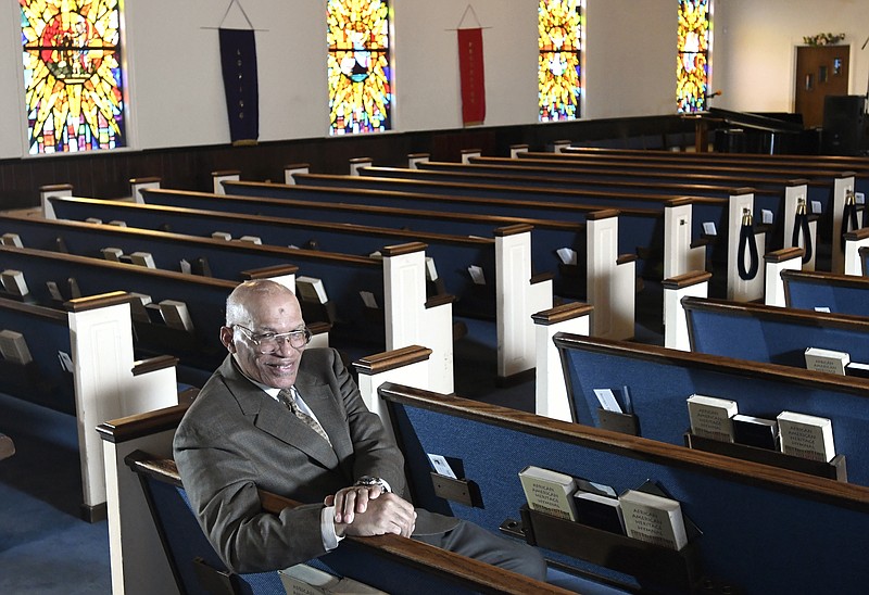 The Rev. Alvin J. Gwynn Sr., of Friendship Baptist Church in Baltimore, sits in his church's sanctuary, Thursday, March 19, 2020. He bucked the cancellation trend by holding services the previous Sunday. But attendance was down by about 50%, and Gwynn said the day's offering netted about $5,000 compared to a normal intake of about $15,000. "It cuts into our ministry," he said. "If this keeps up, we can't fund all our outreach to help other people." (AP Photo/Steve Ruark)


