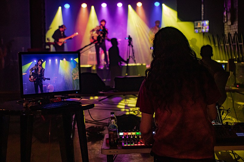 Photo contributed by Nathan Gayle / A small crew of lighting, sound and video engineers helped local band Strung Like a Horse present a livestreaming concert Saturday night from Songbirds South. The event raised money for the band and crew and for ArtsBuild Artist Emergency Fund.