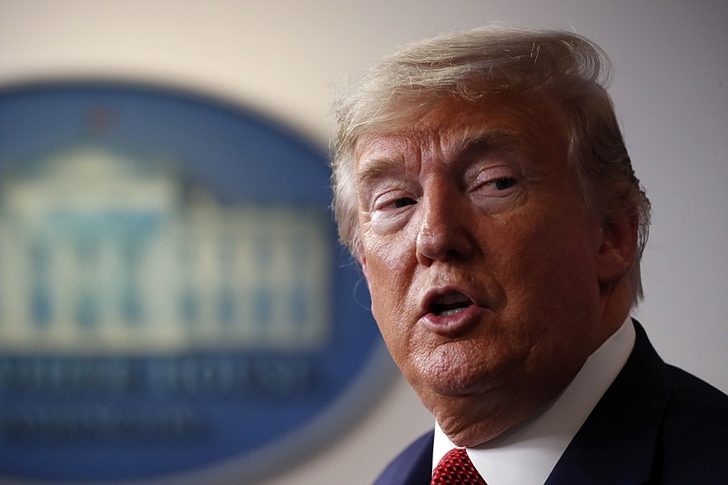 President Donald Trump speaks about the coronavirus in the James Brady Briefing Room, Wednesday, March 25, 2020, in Washington. (AP Photo/Alex Brandon)