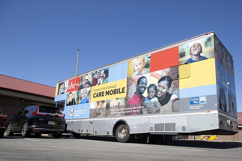 Staff photo by C.B. Schmelter / The Ronald McDonald Care Mobile is seen at Blythe-Bower Elementary School on Thursday, Feb. 27, 2020, in Cleveland, Tennessee.