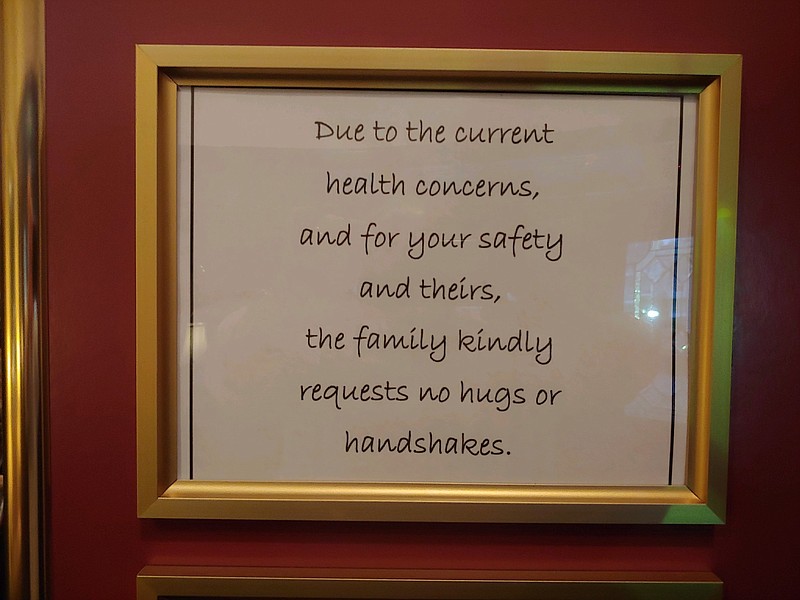 Photo by Tom Vanderwall / Vanderwall Funeral Home in Dayton, Tenn., has posted signs throughout the facility to remind visitors of social-distancing recommendations during the coronavirus outbreak.