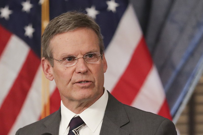 In this Monday, March 16, 2020, file photo, Tennessee Gov. Bill Lee answers questions concerning the state's response to the coronavirus during a news conference in Nashville, Tenn. Lee's "hope and expectation" is that there will be no "elective" abortions performed in the state under an executive order that bars non-essential medical procedures to free up protective equipment for hospitals treating the coronavirus, his spokesman said Wednesday, March 25, 2020.(AP Photo/Mark Humphrey, File)