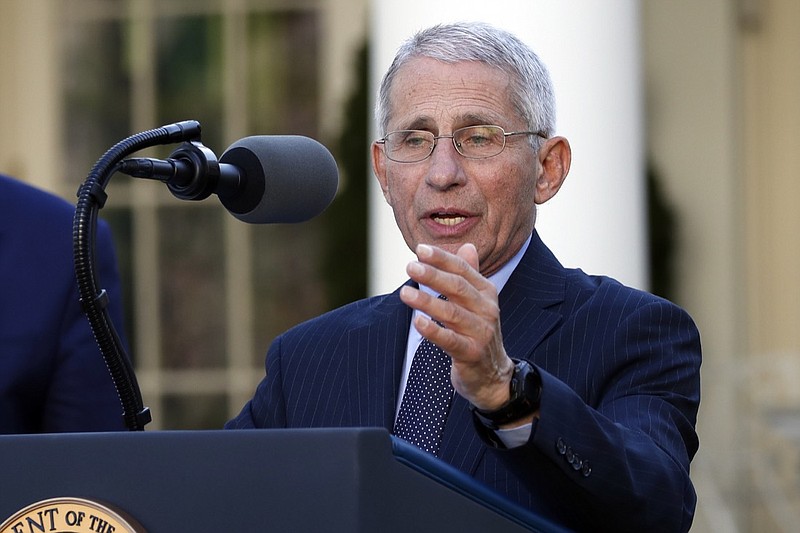 Dr. Anthony Fauci, director of the National Institute of Allergy and Infectious Diseases, speaks about the coronavirus in the Rose Garden of the White House, Monday, March 30, 2020, in Washington. (AP Photo/Alex Brandon)