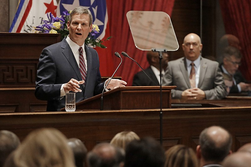 Tennessee Gov. Bill Lee delivers his State of the State Address, Monday, Feb. 3, 2020, in Nashville. (AP Photo/Mark Humphrey)