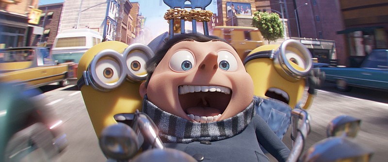 This image released by Illumination Entertainment and Universal Pictures shows characters, from left, Kevin, Gru, voiced by Steve Carell and Stuart in a scene from "Minions: The Rise of Gru." Universal Pictures said Thursday, March 19, 2020, that the animated film will not be completed by July 3 due to circumstances surrounding the coronavirus. (Illumination Entertainment and Universal Pictures via AP)


